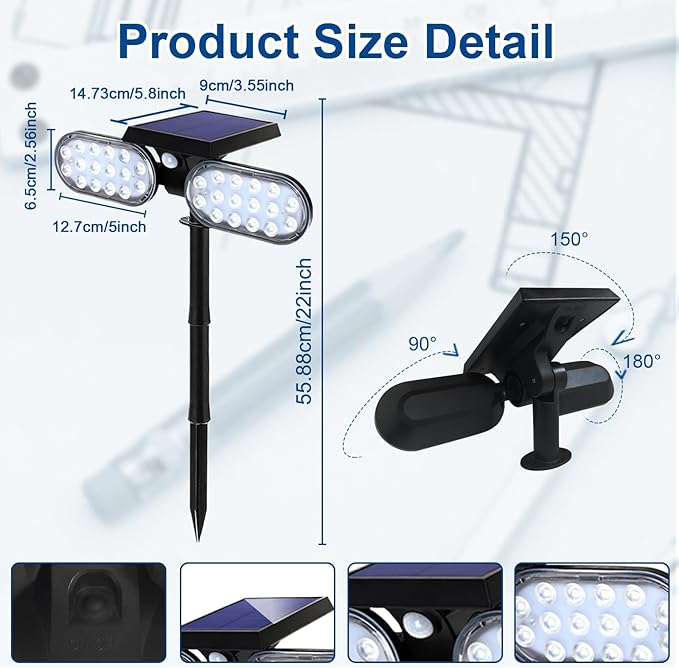 EMANER Outdoor Motion Lights Solar Powered, Solar Flood Lights, Stay On or Motion On/Off 3-Mode, Dusk to Dawn Security Solar Light, Cordless Landscape Spotlights for Path Yard Walkway, 4-Pack EMANER%C2%AE