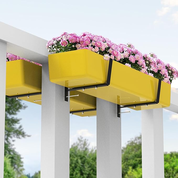Adnee Set of 4 Double Sided Planter Box Brackets-Adjustable Window Boxes Flower Brackets-Railing Planters Box Brackets for Garden Balcony Window Fence Stairs Adnee
