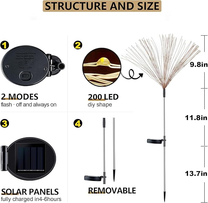 4 Pack Solar Firework Lights 200 LED Create Magical Nights, Waterproof Starburst Fairy Lights for Garden Yard Patio Christmas Romantic Wedding Party Decor(Warm White) colcutee