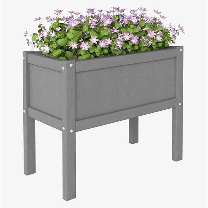 Raised Garden Bed with Drainage Hole Waterproof HDPE Elevated Planter Box with Legs Stable and Durable to Plant Herb Vegetable Flower,Patio,Balcony Outdoors/Indoors Gray KETOYARK