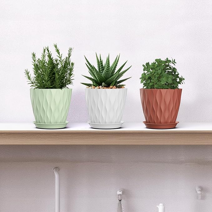 5 Inch Planter Pots, 6 Pack Indoor Planters, Small Flower Pots with Drainage Holes and Tray for Succulents, Orchids, Herbs and Other Indoor Plants (Multicolor, 5inch) SQKH