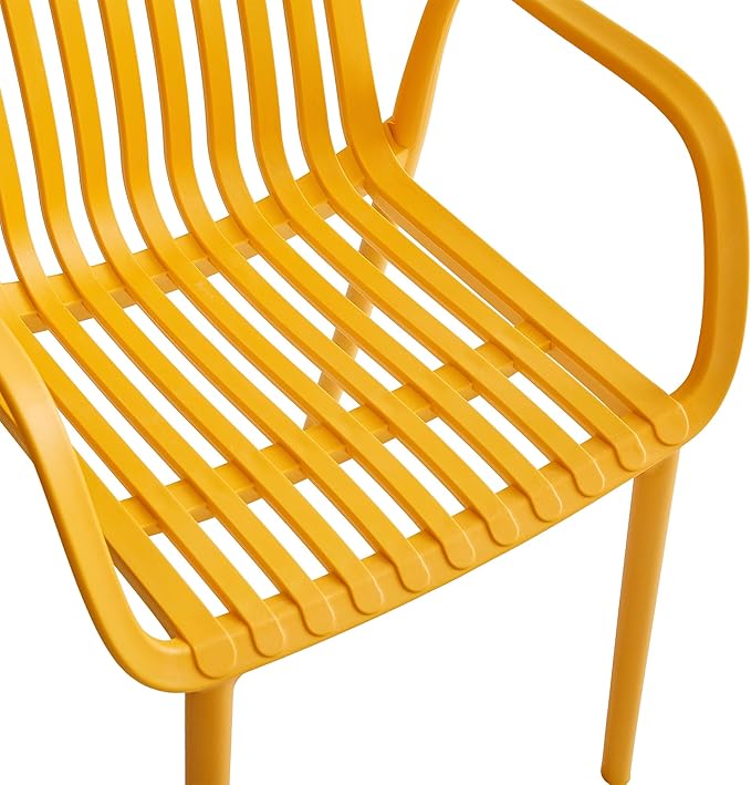 Modern Stackable Outdoor & Indoor Plastic Dining Chairs Set, Armchairs Set, Weather-Resistant, Ideal for Patios, Cafes, and Home Use, Set of 4 (Mustard Yellow) XDECO