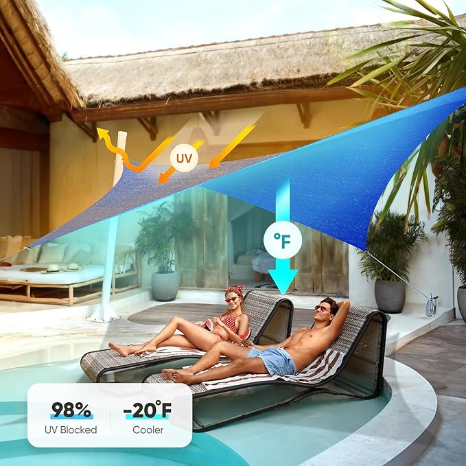 Quictent 12x16ft Rectangular Sun Shade Sail 185G HDPE Canopy 98% UV Block Outdoor Patio Garden Commercial Deck with Hardware Kit Blue QUICTENT