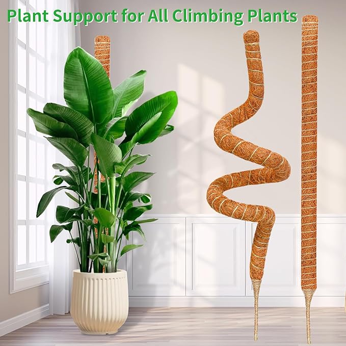 2 Pack 39 Inch Moss Pole Monstera Plant Support, Coir Moss Poles for Climbing Indoor Plants, Bendable Plant Stake Trellis for Potted Plant, Pothos, Philodendron Rootora