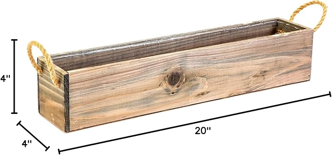 20" Rectangular Rustic Wood Planter with Handle and Plastic Liner l Rustic Barn Wood l Country Style, Home and Wedding Decorations, Garden Ornaments (20x4 w Handle Set of 2, Natural) Rootora