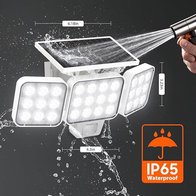 WdtPro Solar Lights Outdoor Motion Sensor, 3500LM Bright Solar Flood Lights Outdoor, Adjustable & Upgrade Glass Panel, Wireless LED Solar Powered Security Spot Lights Waterproof for Yard-2Pack, White WdtPro