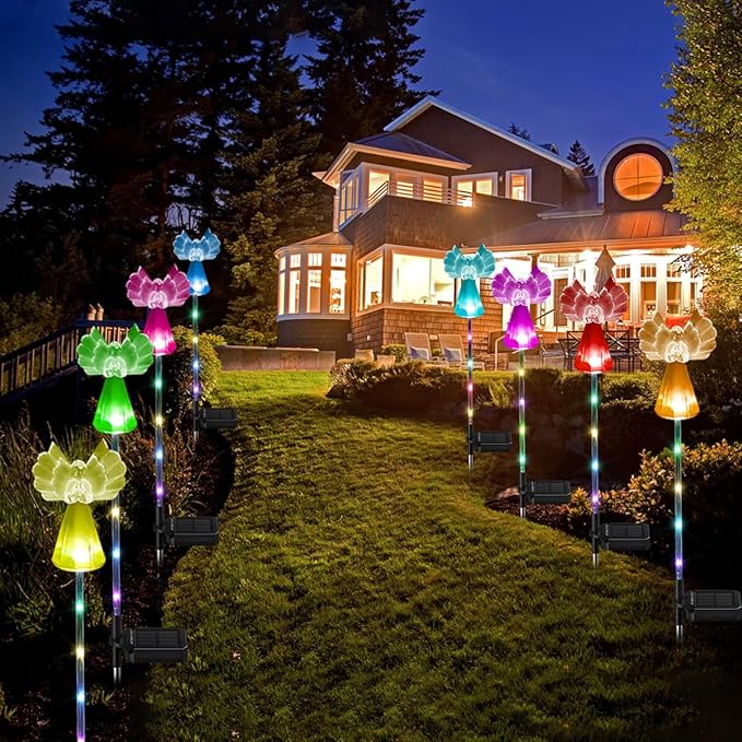 Solar Angel Lights Outdoor Decor - 2 Pack Decorative Color Changing Waterproof LED Angel Stake Lights for Cemetery Grave Garden Patio Yard Art Lawn Decoration, Grave Markers, Memorial Gifts XKYQSY