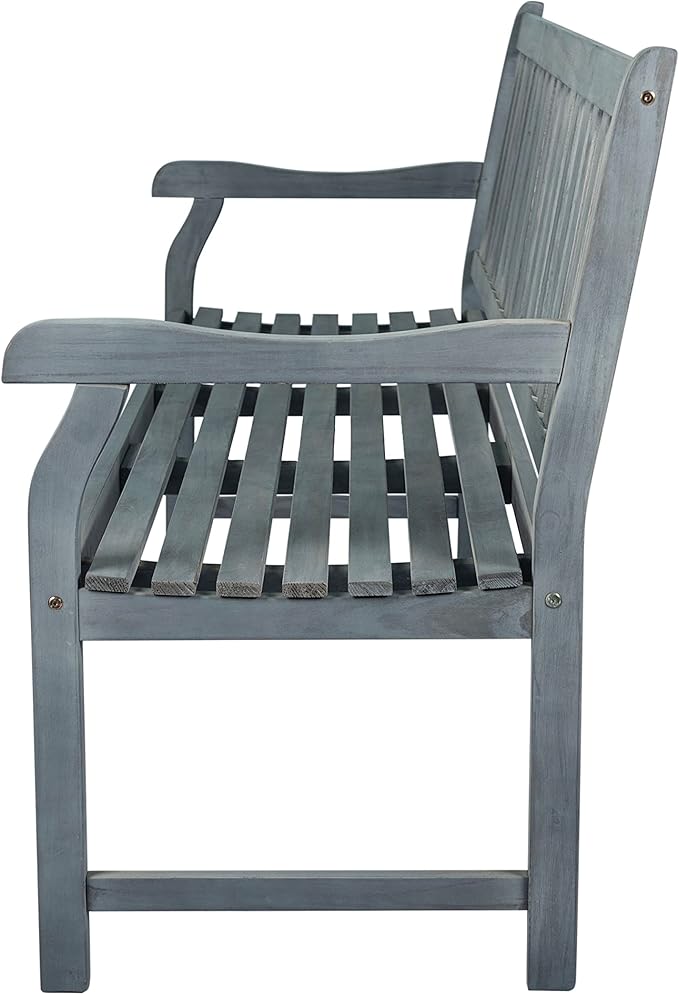 JONATHAN Y BNH101B Laurel 59.1" 3-Seat Slat-Back 600-Lbs Support Acacia Wood Outdoor Garden Patio Bench for Garden, Lawn, Backyard, Pool, Deck, Beach, Firepit, Gray JONATHANY