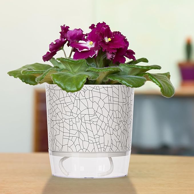 4 Pack Self Watering Pots for Indoor Plants, 4" + 5.5" Flower Pots with Wick Rope and Reservoir, Plant Pots for African Violet, Spider Plant, Orchid Rootora