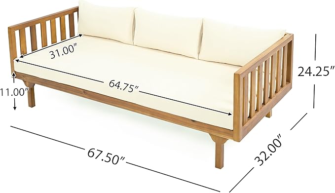 Merax Outdoor Acacia Wood Conversation Set - Patio 3-Seat Loveseat Sofa w/Coushion and Round Coffee Table for Backyard, Lawn, Balcony, Teak+Beige Merax