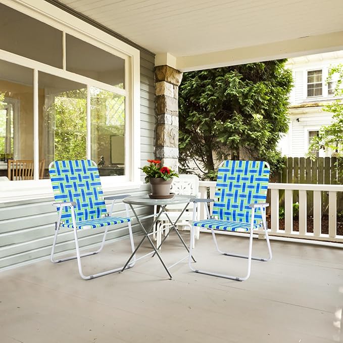 VINGLI Oversize Patio Lawn Webbed Folding Chairs Set of 2, Outdoor Beach Chair Portable Dining Chair for Outdoor Yard, Garden (Blue, Oversized) VINGLI