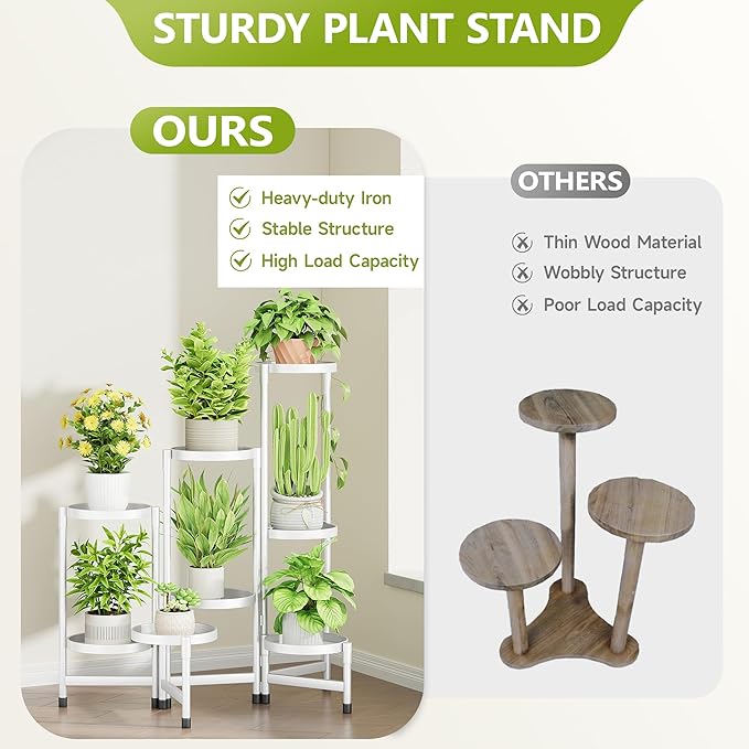 8 Tier Plant Stand Indoor, Tiered Plant Stand Outdoor for Multiple Plants, Corner Plant Shelf for Patio Balcony Porch Garden Living Room House,White Cawukege