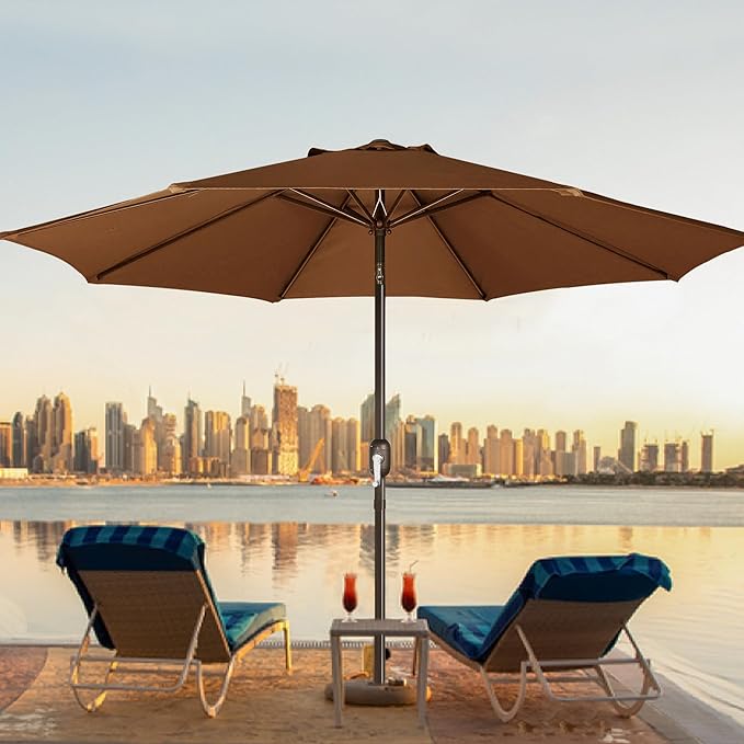 Blissun 9' Outdoor Patio Umbrella, Outdoor Table Umbrella, Yard Umbrella, Market Umbrella with 8 Sturdy Ribs, Push Button Tilt and Crank Blissun