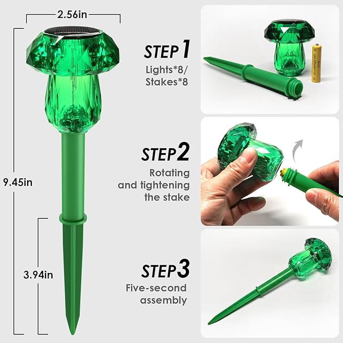 Mancra 8 Pack Solar Garden Lights Outdoor, Green LED Mushroom Solar Pathway Lights Waterproof Dusk to Dawn Solar Lights for Yard Walkway Garden Decor Mancra