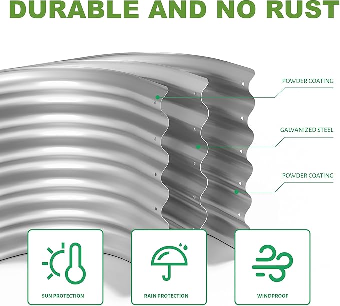 2Pcs 2X2X1ft Round Raised Garden Bed Kit,Galvanized Raised Garden Beds Outdoor, Metal Planter Box Steel Kit Flower Herb,Vegetables..Galvanized Rootora