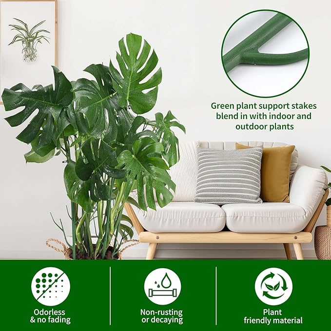 12 Pack Plant Support Stakes, Plant Stakes for Indoor and Outdoor Plants. 39.37inch Plant Sticks with Extension Poles, Plant Clips, Plant Ties for Potted Monstera Plants, Climbing Plants YHTPOUQE