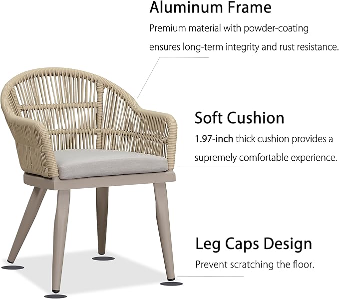 PURPLE LEAF 7 Pieces Patio Dining Set with Outdoor Aluminium Dining Table and Woven Rattan Chairs Modern Metal Furniture Cushions Sets for Garden Yard Indoor Decor Kitchen Champagne PURPLELEAF