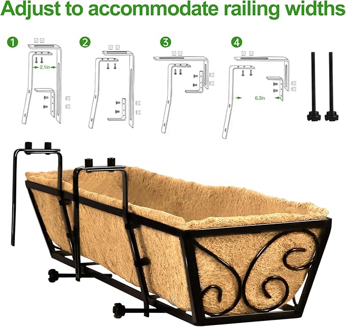 6pcs 30 Inch Window Deck with Coco Liner, 30" Window Boxes Horse Trough with Coconut Coir Liner, Metal Hanging Flower Planter Window Basket Deck Railing Planter Boxes for Outdoor Indoor Lawn LAWYAMAI