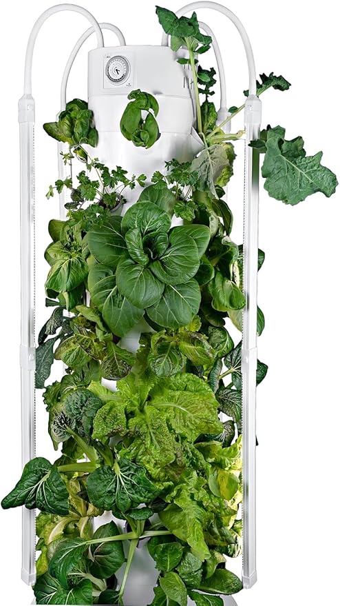 HX Aeroponic Tower | High Capacity Tower | Hydroponics Growing System Kit | Food Grade with 40 Net Pots (with LED Grow Lights) Rootora