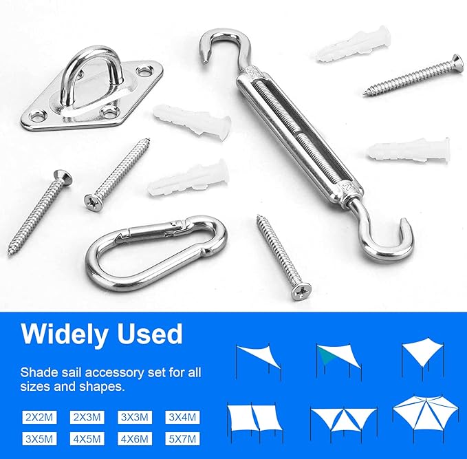 Sun Shade Sail Hardware Kit 8 Inch for Rectangle & Triangle Shade Sail Install, Stainless Steel ShadeSail Fixing Accessories for Outdoor Patio Canopy Garden, Heavy Duty Awning Attachment 40 Set HYASIA