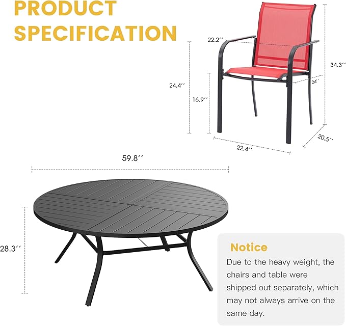 VICLLAX Patio Table and Chair Set of 10, All Weather Metal Round Outdoor Dining Furniture Set-59.9" Round Outdoor Table and Chairs, Black Tabletop HOME
