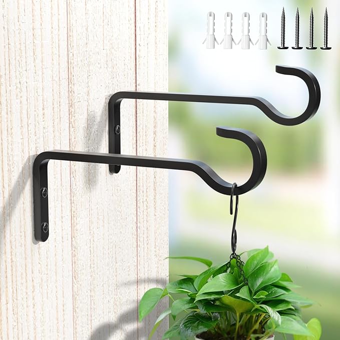 6 Inch 2 Pack Heavy Duty Outdoor Plant Hangers for Hanging Baskets, Iron Plant Brackets for Hanging Plants Outside, Metal Plant Hooks Plant Wall Hooks for Hanging Lantern, Bird Feeder saffruff