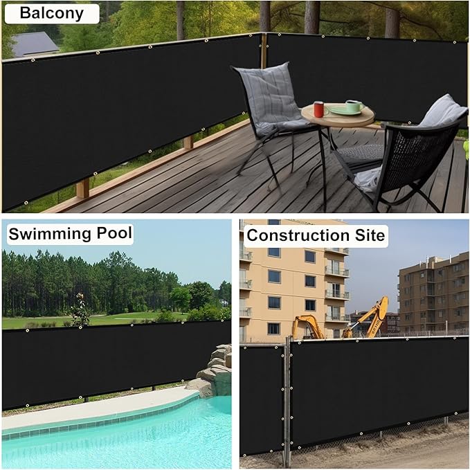 UPGRADE Privacy Fence Screen 5'x52' Black Outdoor 90% Visibility Blockage 170 GSM Mesh Shade Cover Panels for Backyard,Balcony,Home Decoration with Zip Ties,Customized Avaliable UPGRADE