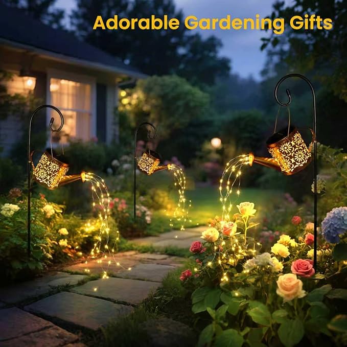 Solar Garden Lights Outdoor Decoration, Metal Solar Watering Can Lights Outdoor Waterproof, Small Patio Light Yard Lawn Pathway Decor, Gardening Gifts for Women Mom Grandma X-PREK