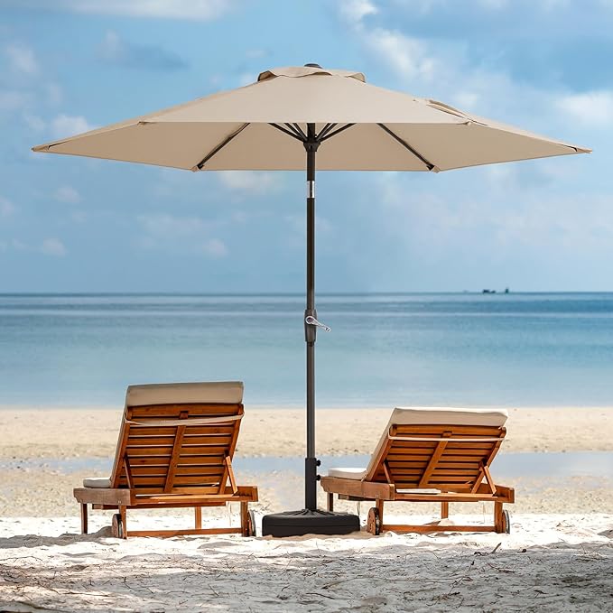 JEAREY 7.5FT Patio Umbrella Outdoor Market Umbrella with 6 Sturdy Ribs, Push Button Tilt/Crank Table Umbrella for Garden, Deck, Backyard and Pool, Beige JEAREYOutdoorsCollection