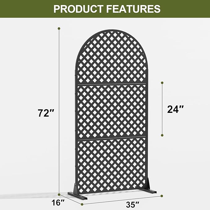 Casaphoria 72" H x 35" W Arched Metal Privacy Screen - Elegant Freestanding Outdoor Screen for Deck, Patio & Balcony - Versatile Decorative Privacy Panels for Home & Garden Use (Black-Laurence) Casaphoria