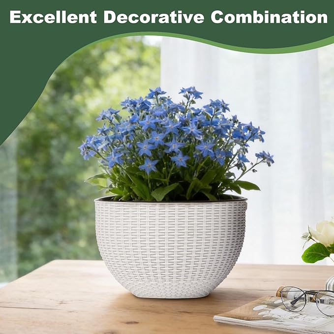 4 Sets of 8.2 Inch Self Watering Hanging Planter Flower Pots, Suitable for Indoor and Outdoor Plant Flower, Basket Flower Pots with Hanging Chains, Spray Bottles, Planting Tools, Hook (White) Rootora