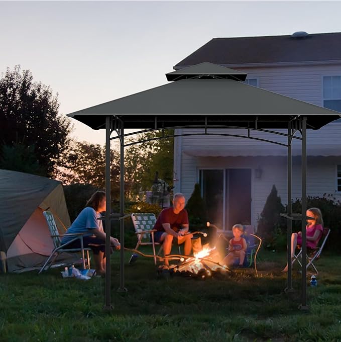 Grill Gazebo Replacement Top, 5 * 8 Outdoor BBQ Top Cover, Double Layer BBQ Gazebo Top Canopy for Model #L-GG001PST-F(Dark Gray) COVBOARD