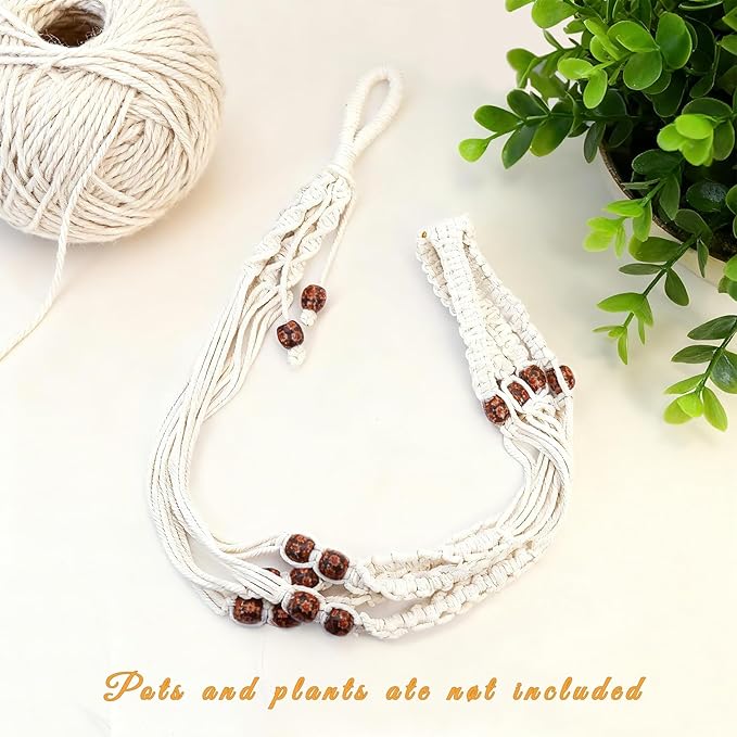 35 Inch Macrame Plant Hanger, Large for up to 15 Inch Pot Extra Long Hanging Planter Holder Basket with Wood Beads for Indoor Outdoor Home Decor (Ivory, 1-Pack) Rootora