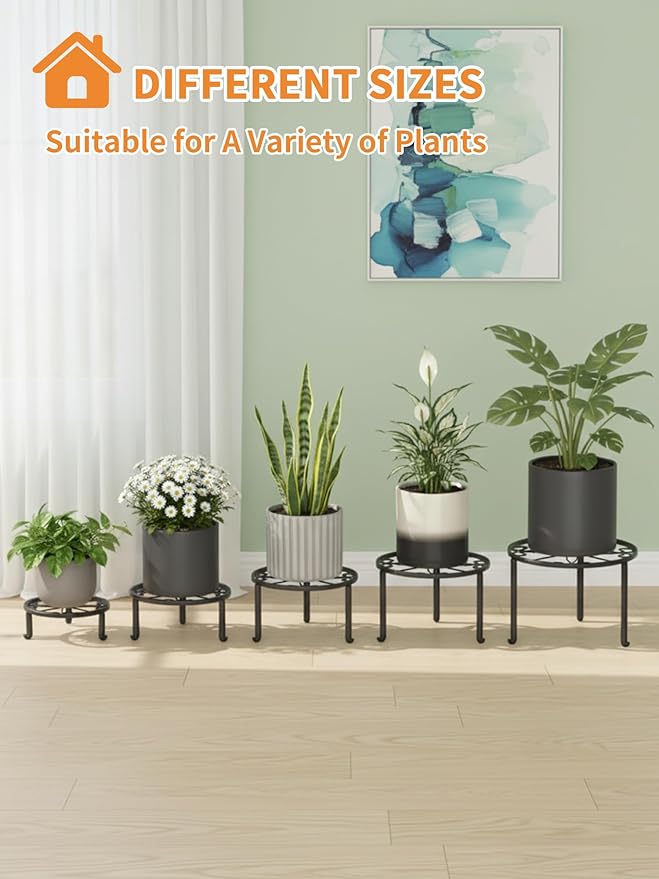5 Pack Metal Plant Stand Heavy Duty Metal Plant Shelf for Multiple Plants Anti-Rust Iron Flower Pot Stand Holder for Home Garden Rootora