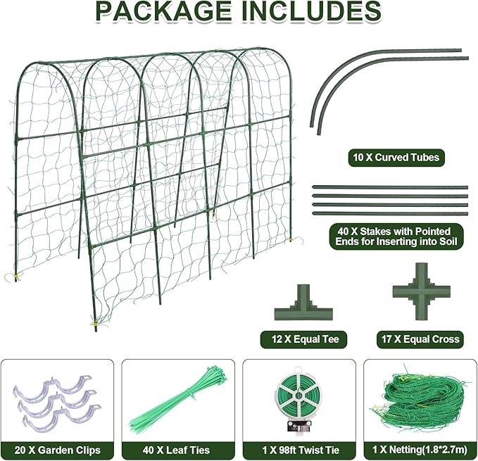 iGreely Cucumber Trellis for Raised Bed, U-Shape Garden Arch Metal Support for Climbing Plants, Metal Arch Vegetables Trellis, Plant Support for Vine (Green, 69.3" L×30" W×47.2" H) iGreely