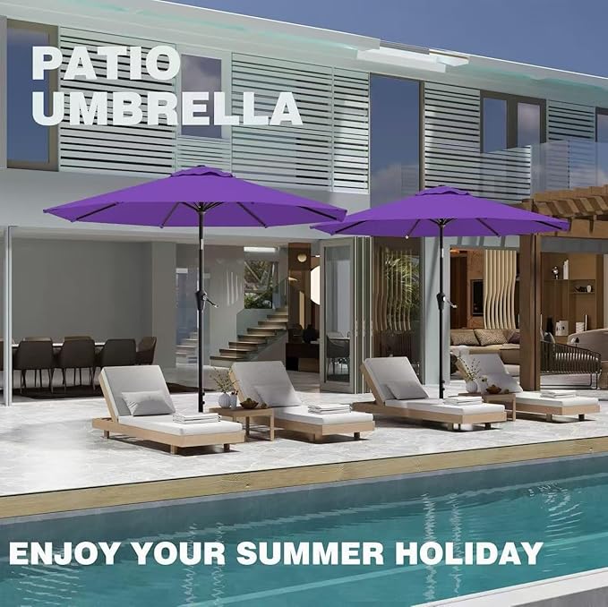 AreShark 9 FT Patio Umbrella for Outdoor, Outdoor Table Umbrella with Push Button Tilt and Crank, Outdoor Patio Umbrellas with 8 Sturdy Ribs for Market, Garden, Pool (Dark Purple) Rootora