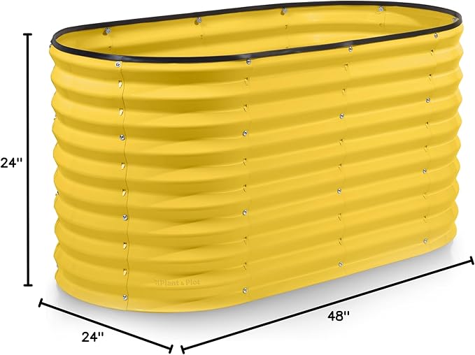 Plant & Plot Galvanized Raised Garden Beds Outdoor // 4×2×2 ft Planter Raised Beds for Gardening, Vegetables, Flowers // Large Metal Garden Box (Yellow) // Patented Tool-Free Design PlantPlot