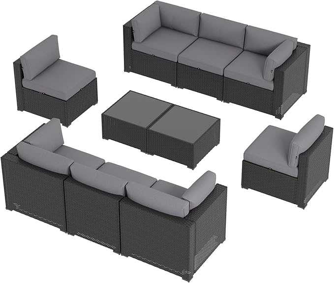 Aoxun 10 Piece Patio Furniture Set Wicker Rattan Patio Sectional Sofa Set Outdoor Seating Furniture with Thickened Cushion, Grey Aoxun