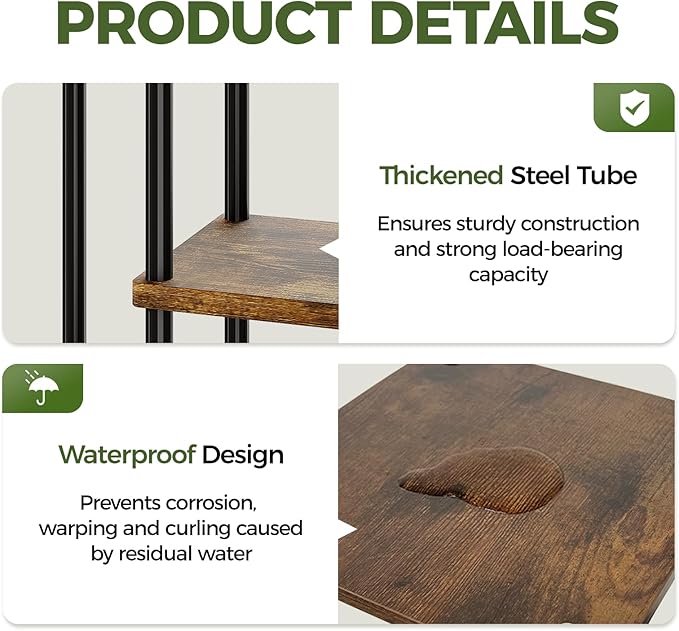 Bamworld Plant Stand with Grow Light for Indoor Plants Corner 7 Tier Metal Plant Shelf Wood Flower Stand for Home Living Room Decor Patio Decor Bamworld