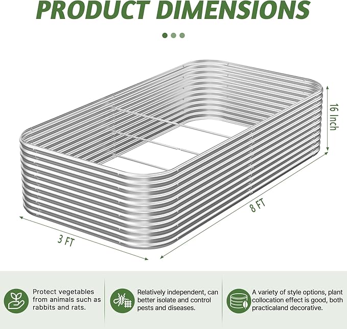 2 Pack Tall 8x3FT Raised Beds for Gardening, Corrugated Galvanized Steel Raised Garden Bed, Outdoor Metal Above Ground Garden Bed for Vegetables and Flowers OZMSHF