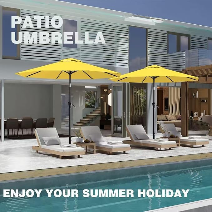 AreShark 9 FT Patio Umbrella for Outdoor, Outdoor Table Umbrella with Push Button Tilt and Crank, Outdoor Patio Umbrellas with 8 Sturdy Ribs for Market, Garden, Pool (Yellow) Rootora
