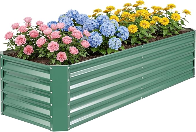 ZORMY 6×2×1.4ft Galvanized Raised Garden Bed Kit, Metal Planter Boxes Outdoor, High Raised Beds for Vegetables, Fruits, and Flowers - LotusGreen ZORMY