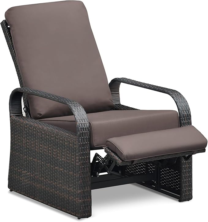 ATR ART TO REAL Outdoor Recliner, Outdoor Wicker Recliner Chair with 5.5'' Thickness Cushions, Automatic Adjustable Rattan Patio Chaise Lounge Chairs, Aluminum Frame, Anti-UV and Rustless ATRARTTOREAL