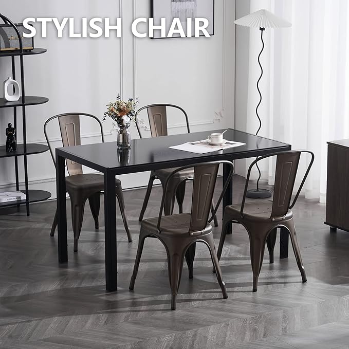 Nazhura Metal Dining Chair Farmhouse Tolix Style for Kitchen Dining Room Café Restaurant Bistro Patio, 18 Inch, Stackable, Waterproof Indoor/Outdoor (Sets of 4) (Steel Seat, Bronze) NazhuraGoodCompanionAtHome