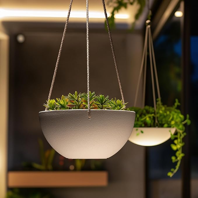 LA Jolie Muse Hanging Planter - 9.84 Inch Hanging Planters for Indoor Plants, Hanging Pots for Plants Indoor Outdoor, Set of 2, White LaJol%C3%ADeMuse