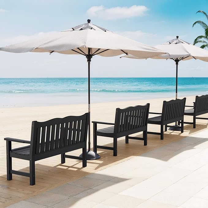 Stoog All-Weather Outdoor Benches Set of 2, Never Fade & Rust-Proof HIPS Plastic Garden Bench, 800lb Capacity, Used for Patio, Backyard, Porch, Black Stoog