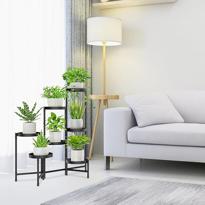 iDavosic.ly Plant Stand Indoor Outdoor, 7 Tier Corner Metal Flower Display Holder Shelf, Easy Assembly Folding Tall Orchid Rack for Patio Balcony Porch Garden Living Room House, Black iDavosicly