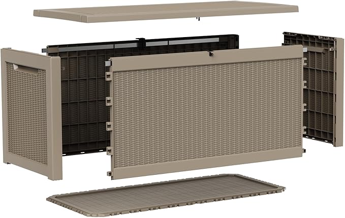 310 Gallon Lockable Outdoor Storage Box – Waterproof Resin Deck Box for Patio Furniture, Garden Tools, Pool Accessories (Gray) Rootora