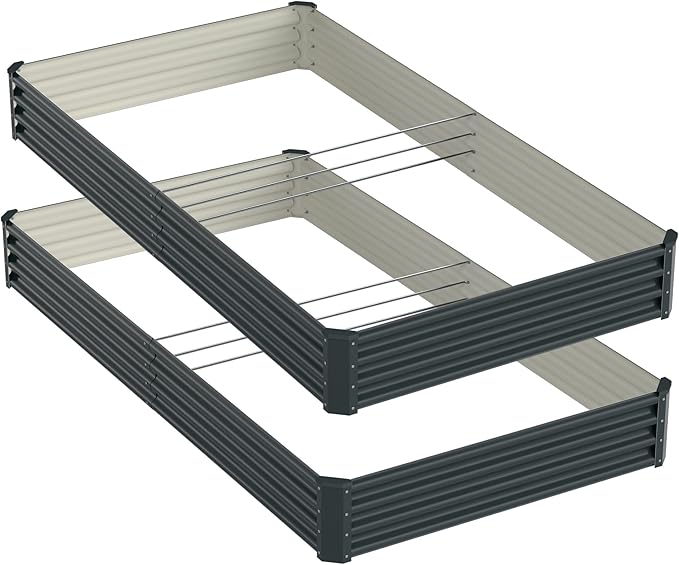 2PCS 8x4x1FT Galvanized Raised Garden Bed, Galvanized Planter Raised Garden Boxes Outdoor, Large Metal Raised Garden Beds for Vegetables-Grey AyenGuard