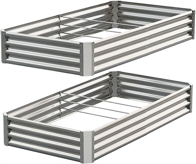 Galvanized Raised Garden Bed,Outdoor Planter Box Metal Patio Kit Planting Bed for Vegetables Flowers Herb (Galvanized, 6x3x1ft-2p) Anmiro